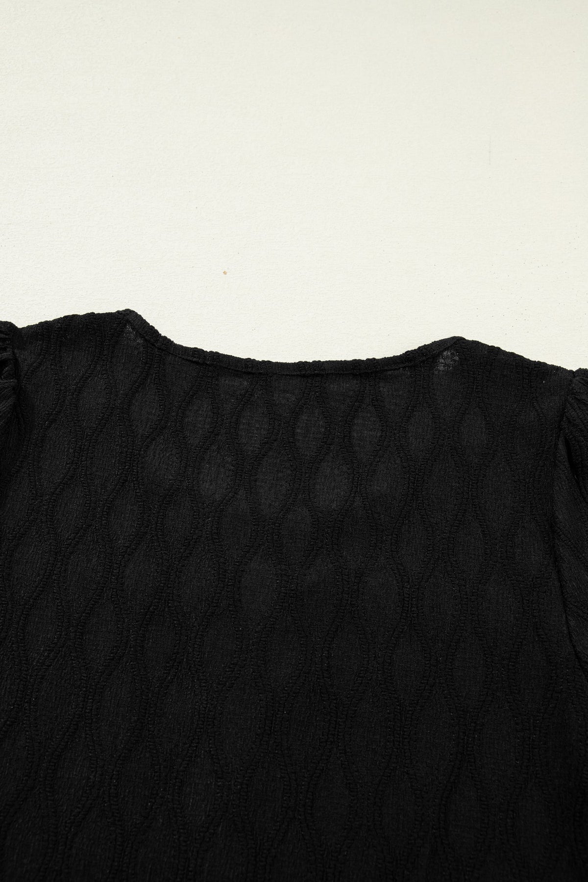 Solid Color Textured Blouse with V-Neck and Puff Sleeves