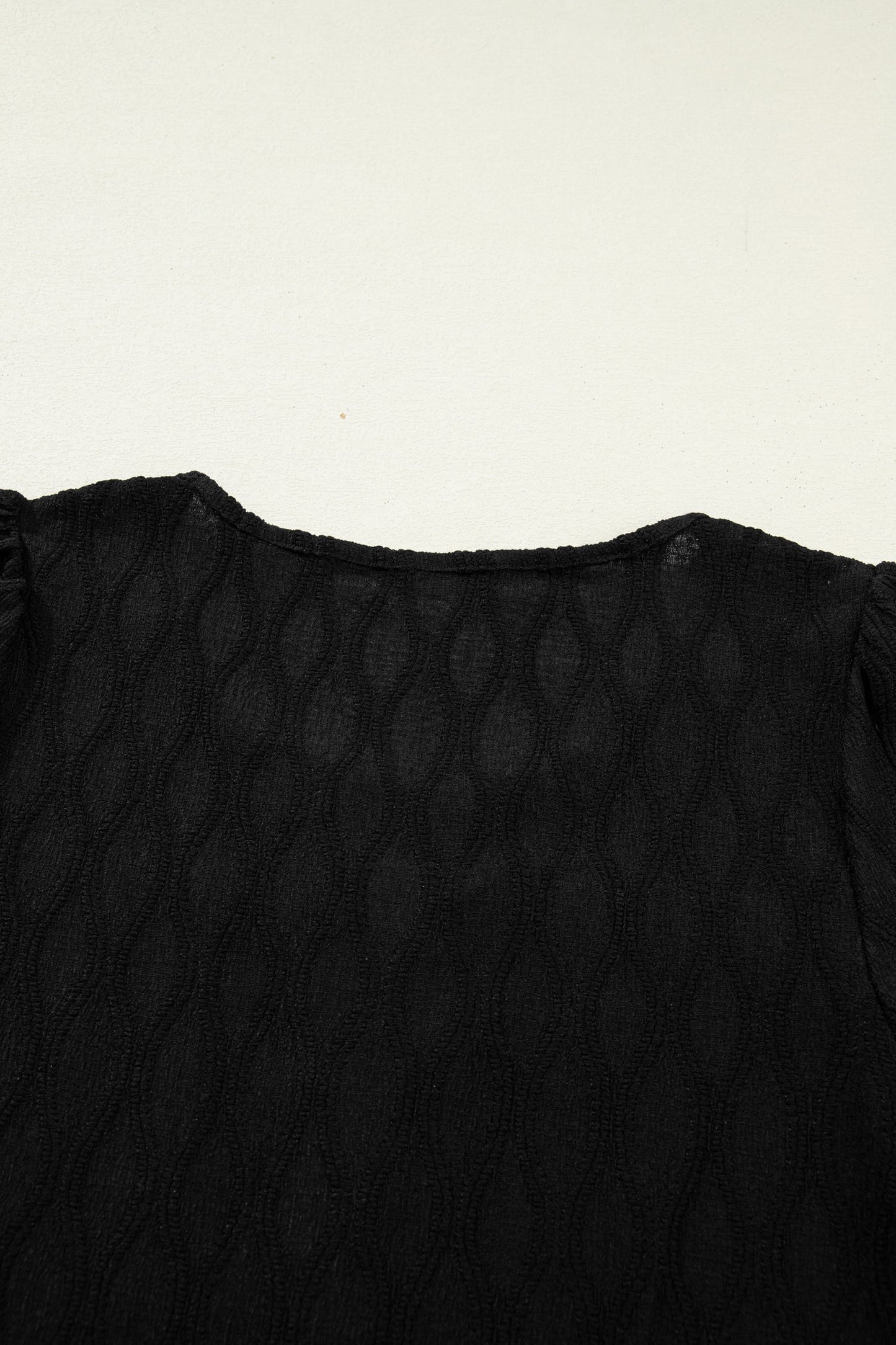 Solid Color Textured Blouse with V-Neck and Puff Sleeves