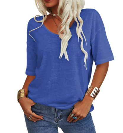 Women's casual summer wide U-neck T-shirt – lightweight, breathable, comfortable