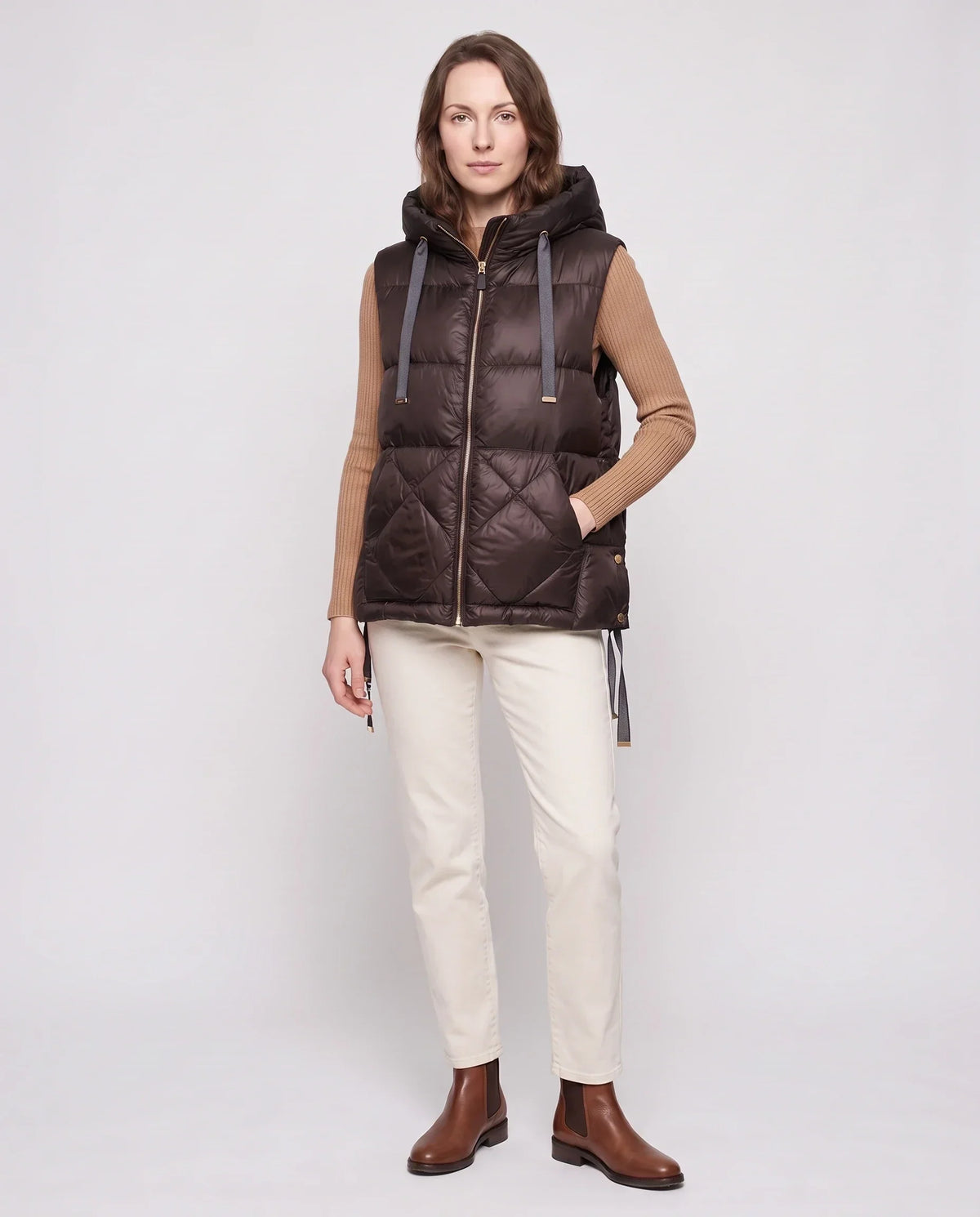 Quilted Puffer Gilet with Hood and Large Pockets