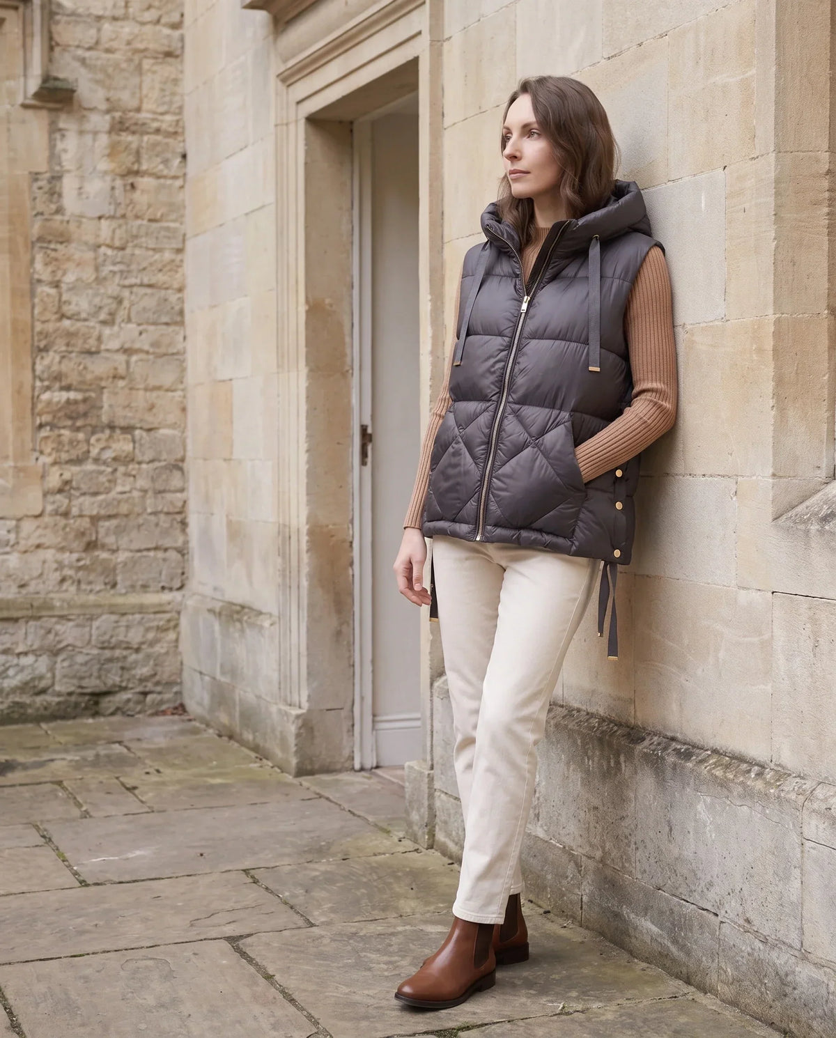 Quilted Puffer Gilet with Hood and Large Pockets