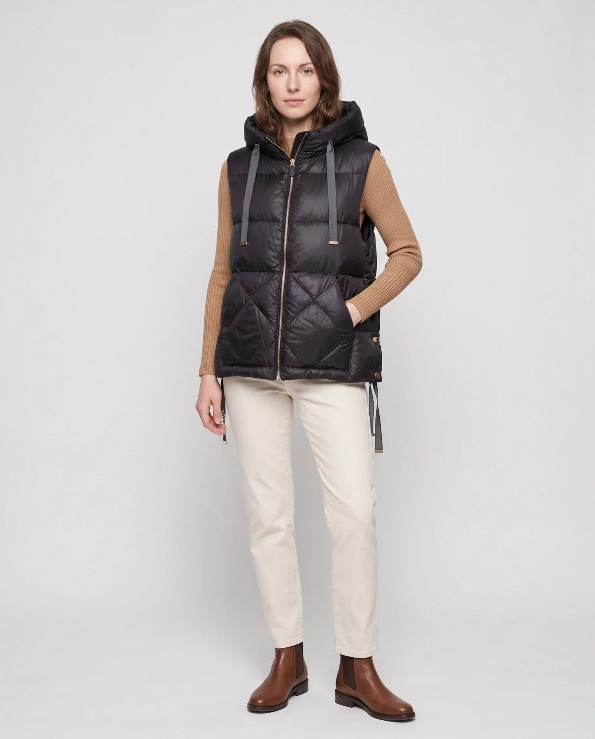 Quilted Puffer Gilet with Hood and Large Pockets