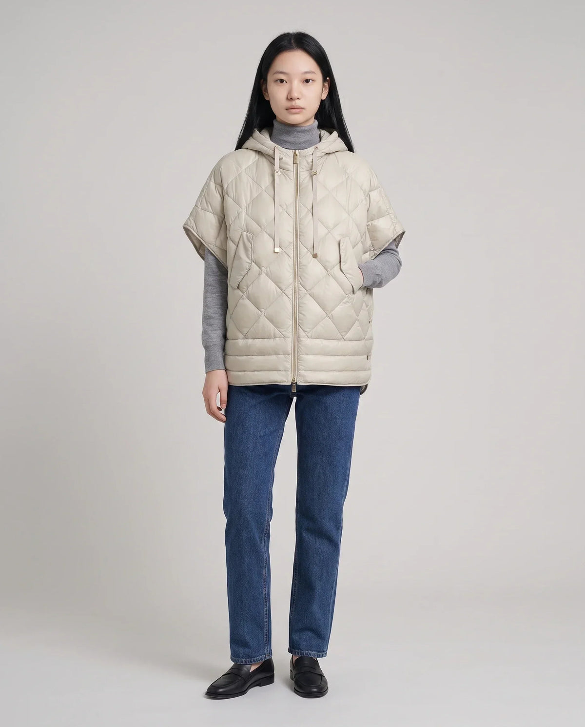 Quilted Cape Gilet with Hood and Gold Poppers