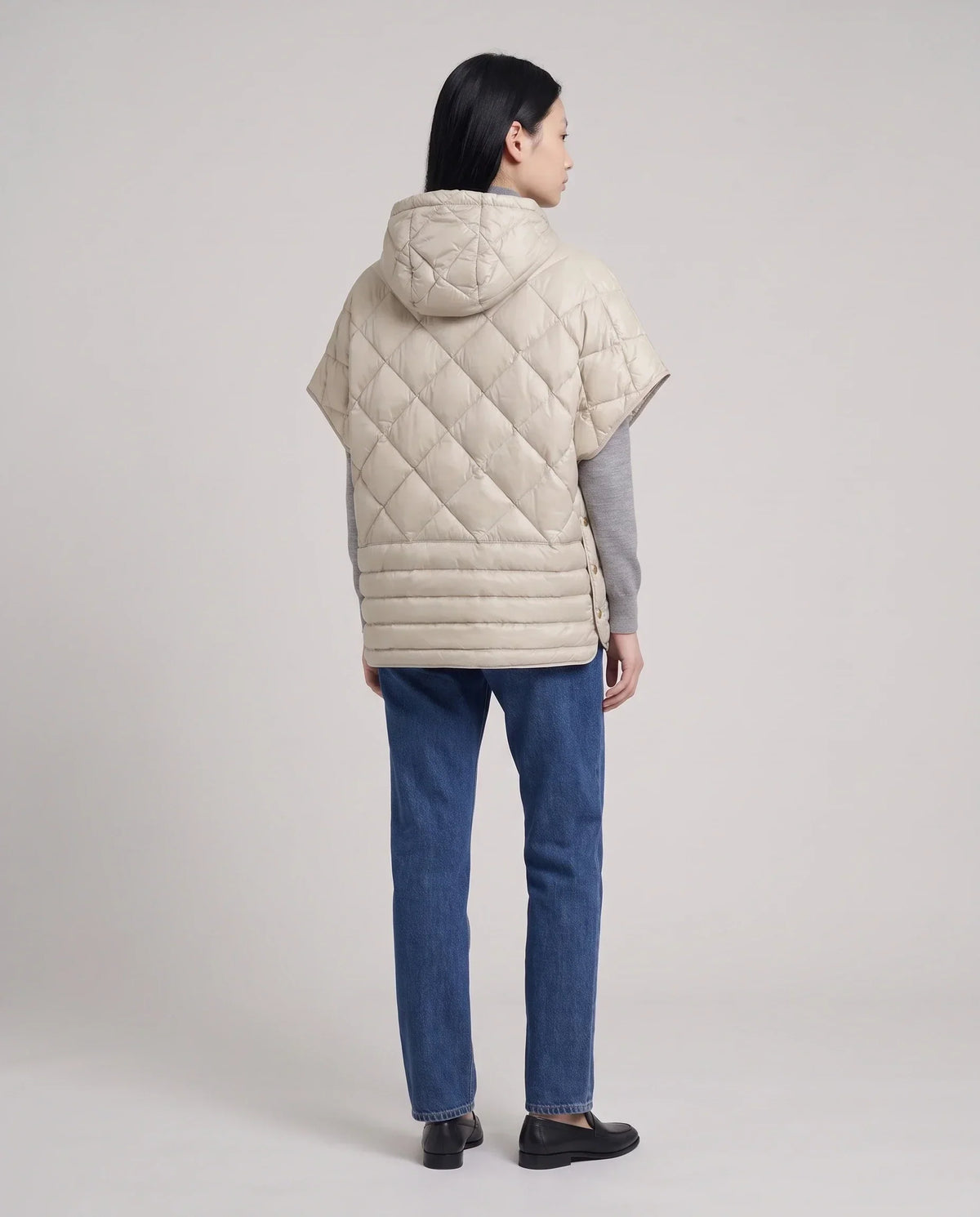Quilted Cape Gilet with Hood and Gold Poppers