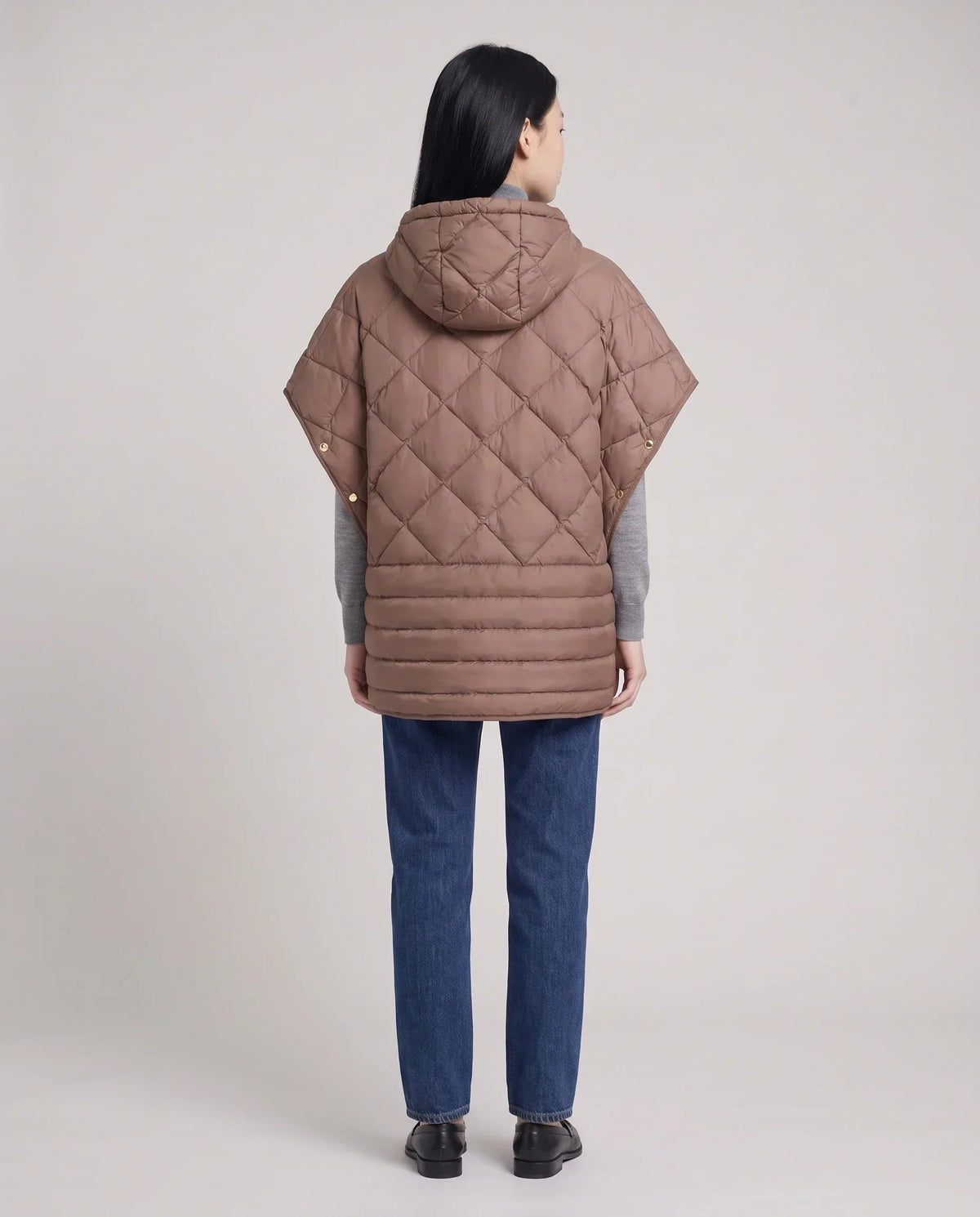 Quilted Cape Gilet with Hood and Gold Poppers