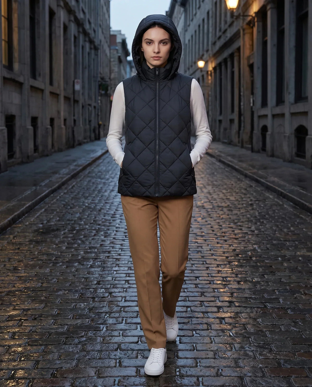 Short Quilted Hooded Puffer Gilet
