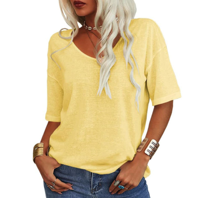 Women's casual summer wide U-neck T-shirt – lightweight, breathable, comfortable