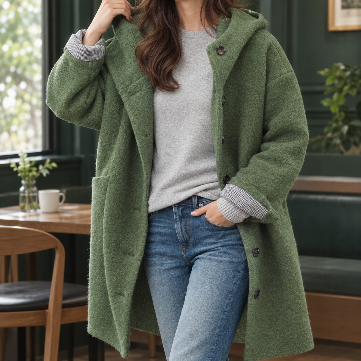 Antonia-Sage Hooded Coat
