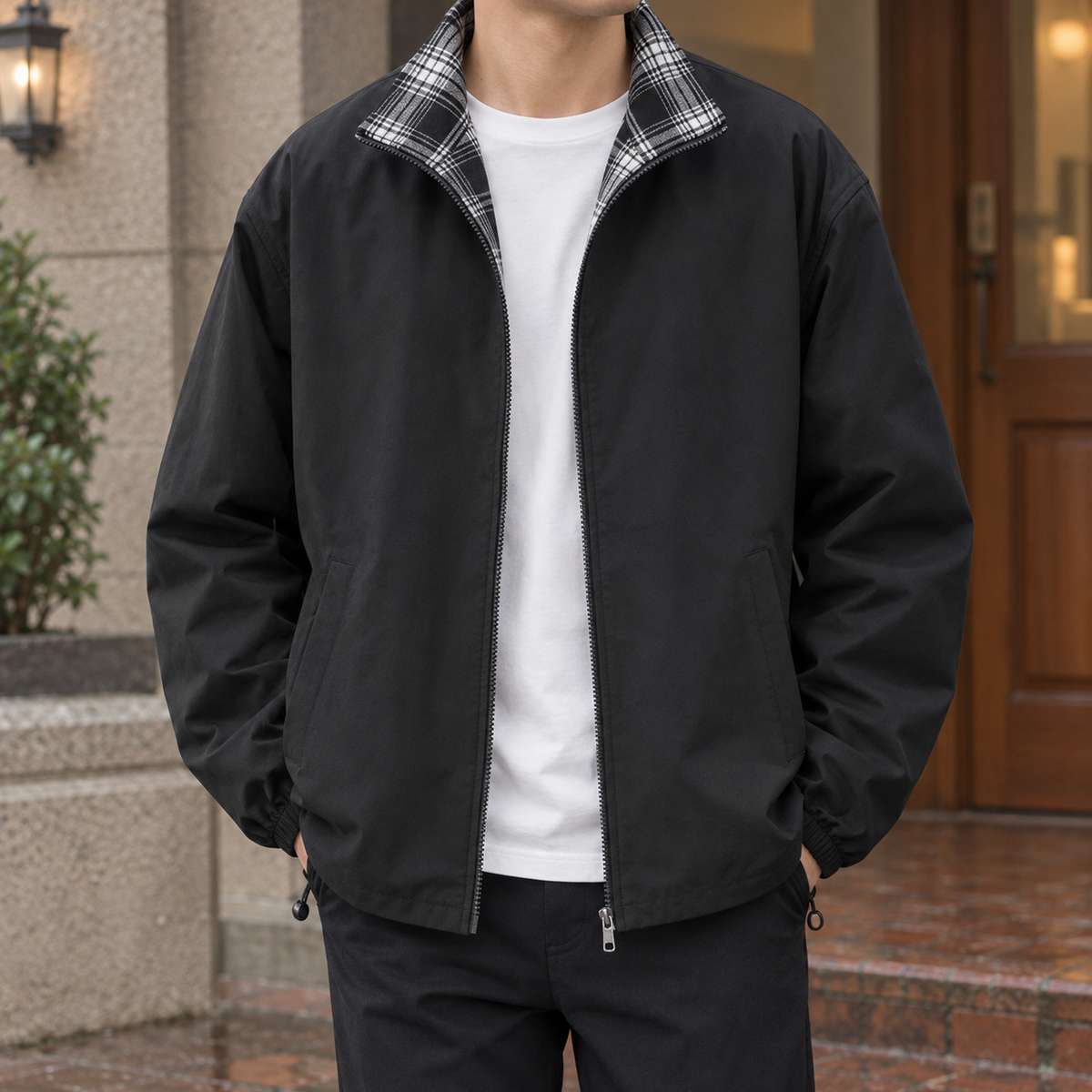 Solomon-Grey Plaid Collar Jacket