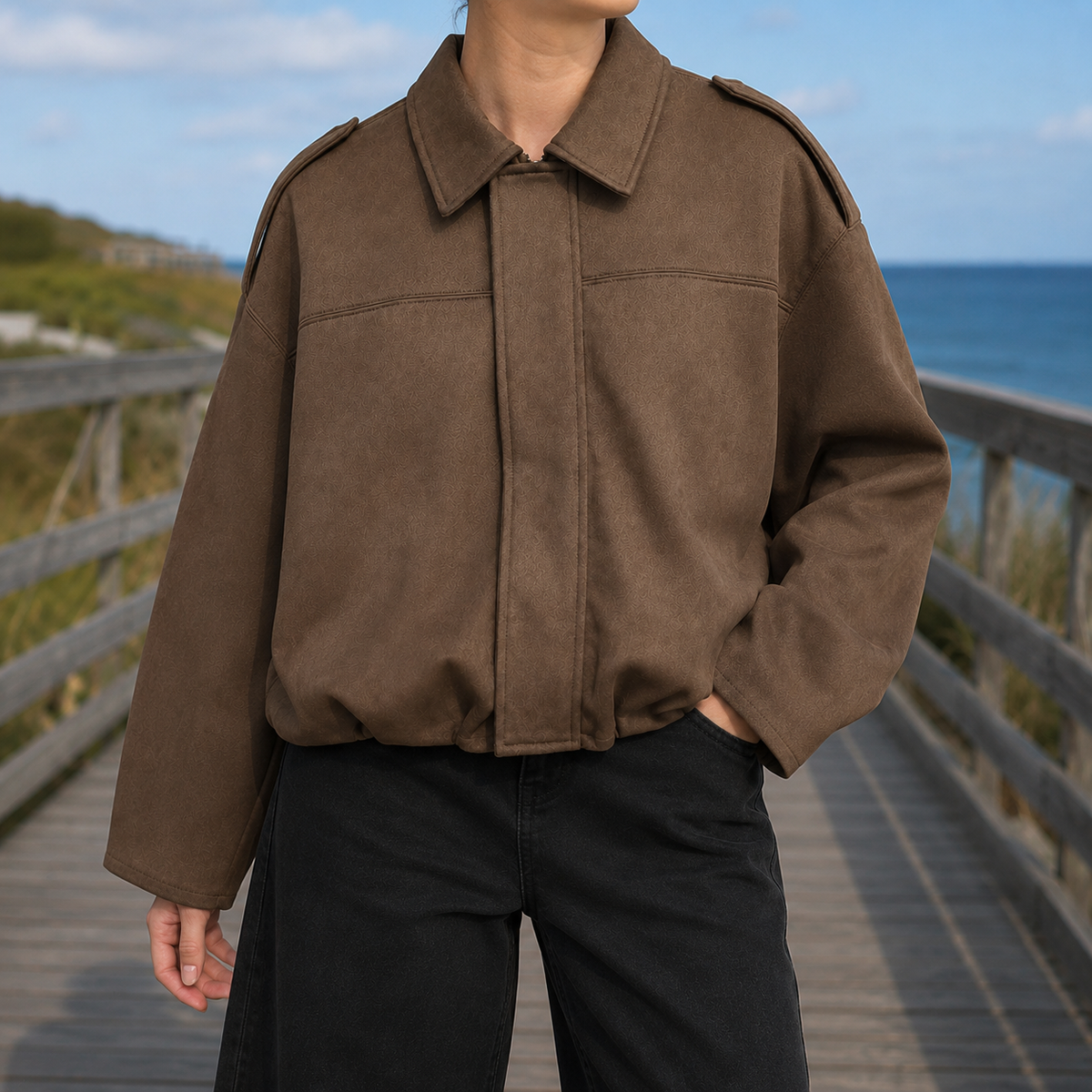 Bernadette-Skye Faux Suede Bomber Jacket