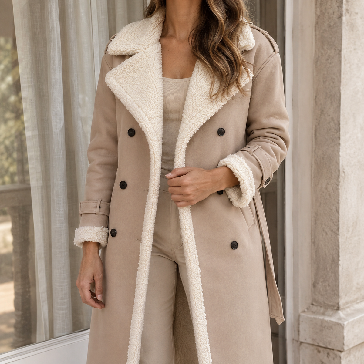 Soledad-Louise Faux Shearling Trim Coat