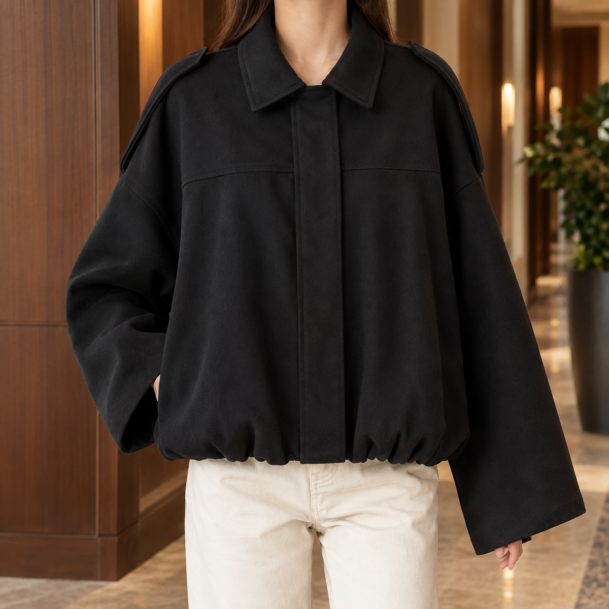 Chantal-Pearl Faux Suede Blouson Jacket