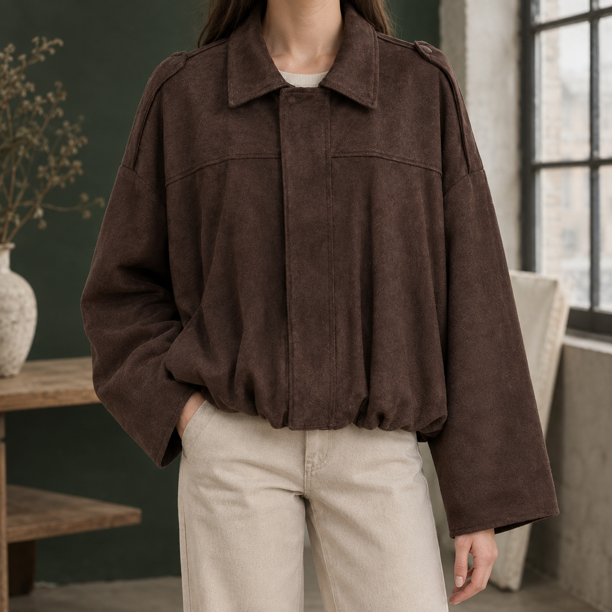 Riley-Skye Faux Suede Bomber Jacket