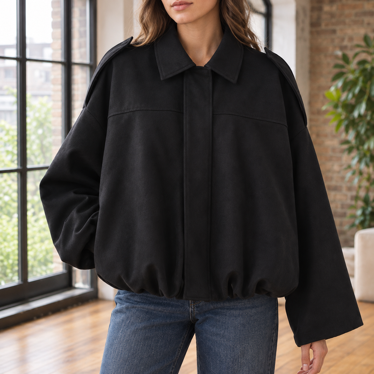 Chantal-Pearl Faux Suede Pilot Jacket