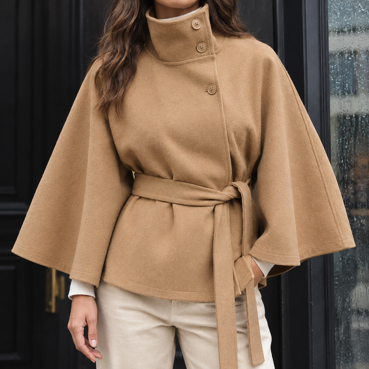Teresa-Sage Belted Cape Jacket