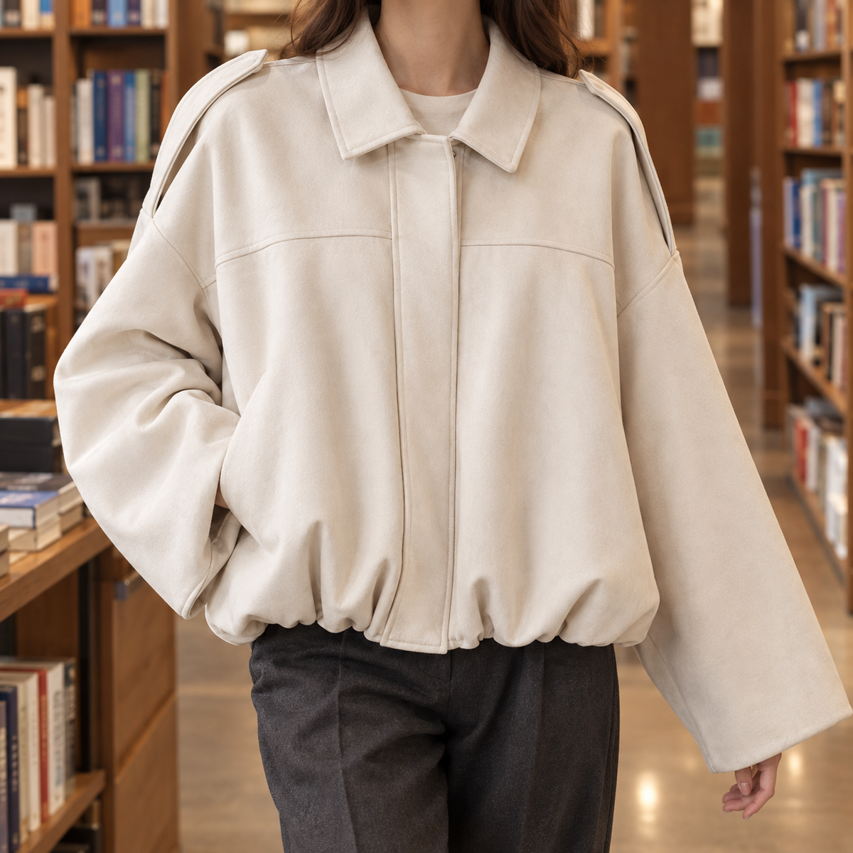 Clemence-Marie Faux Suede Bomber Jacket