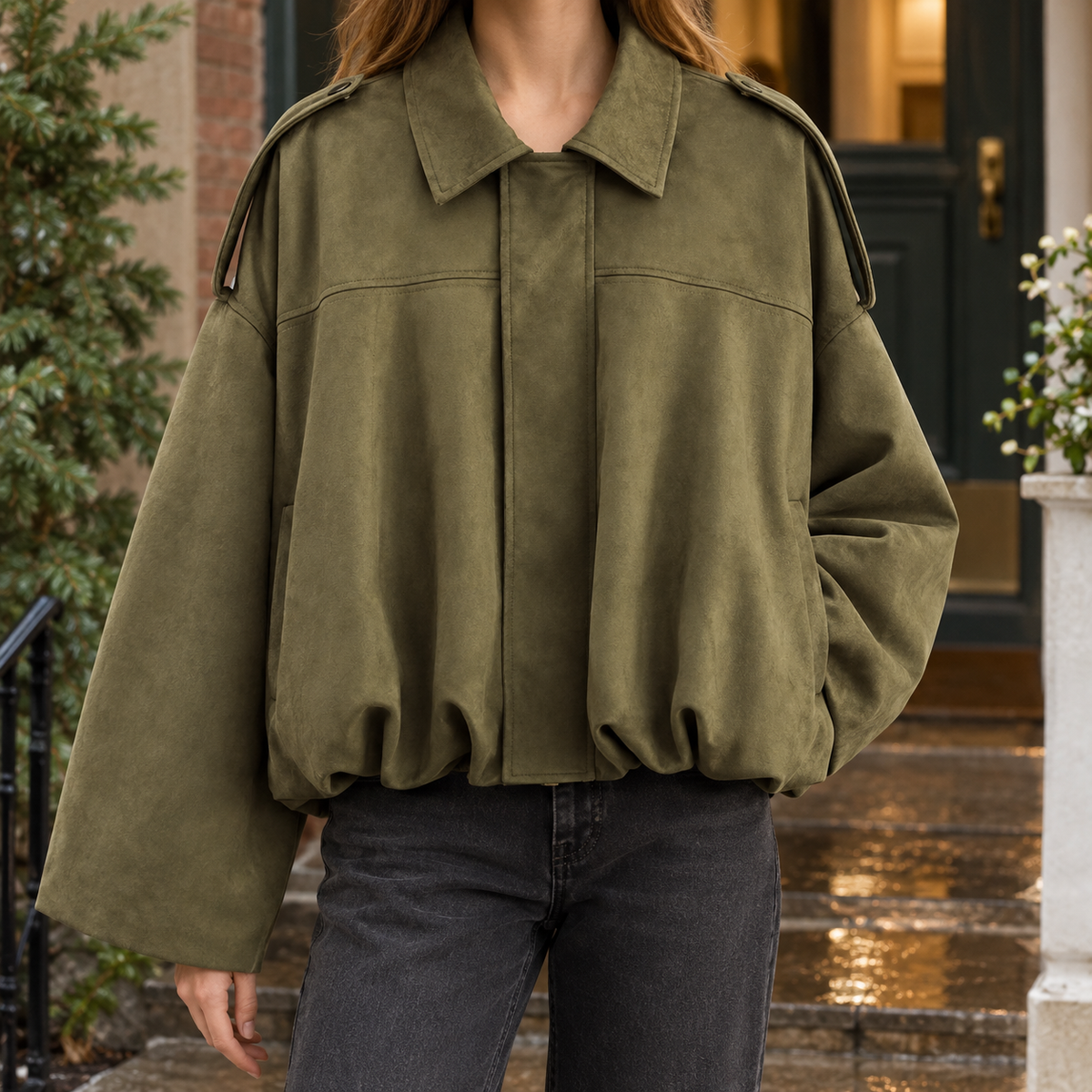 Katherine-Jane Faux Suede Bomber Jacket