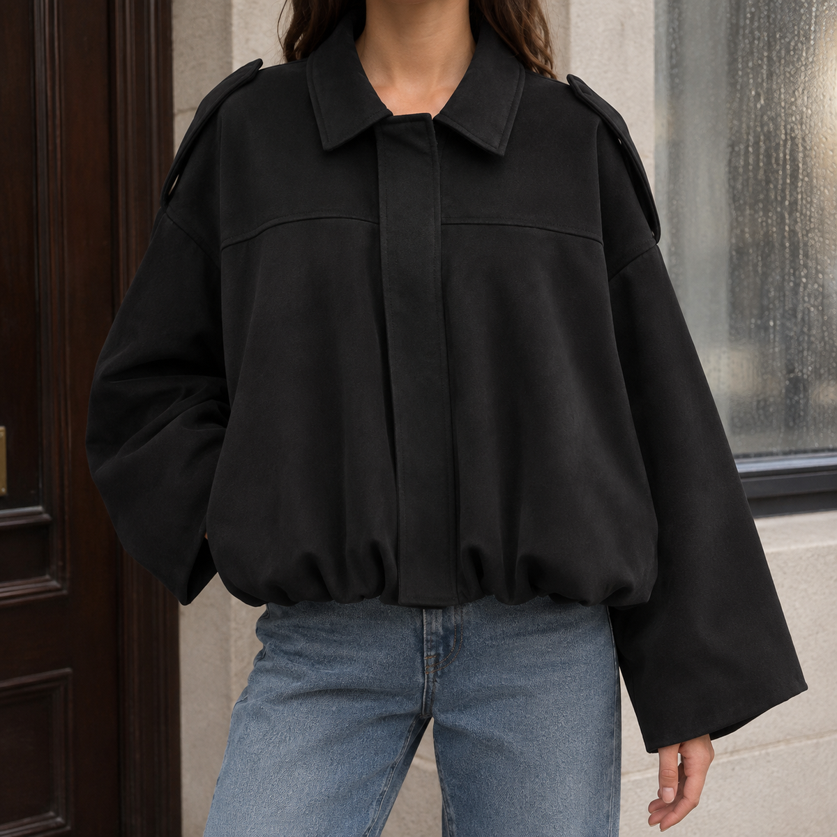 Elise-June Faux Suede Bomber Jacket