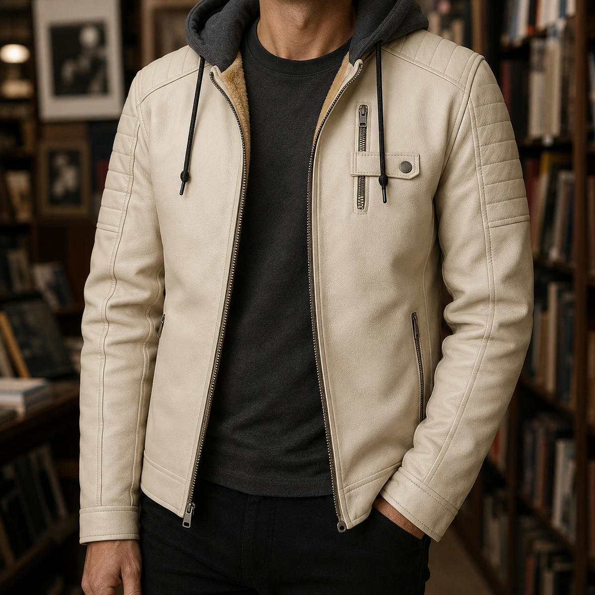 Harris-York Hooded Faux Leather Jacket