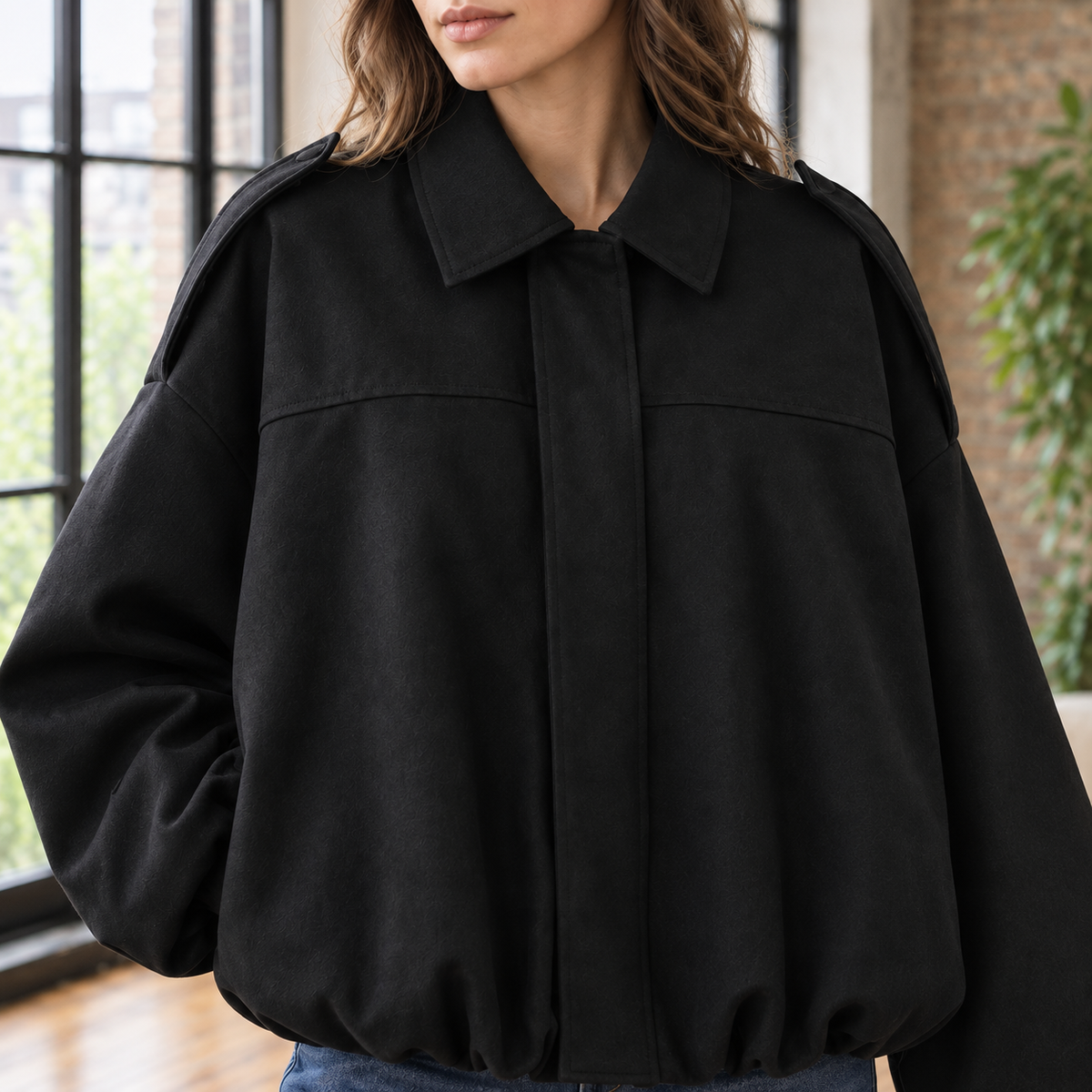 Chantal-Pearl Faux Suede Pilot Jacket