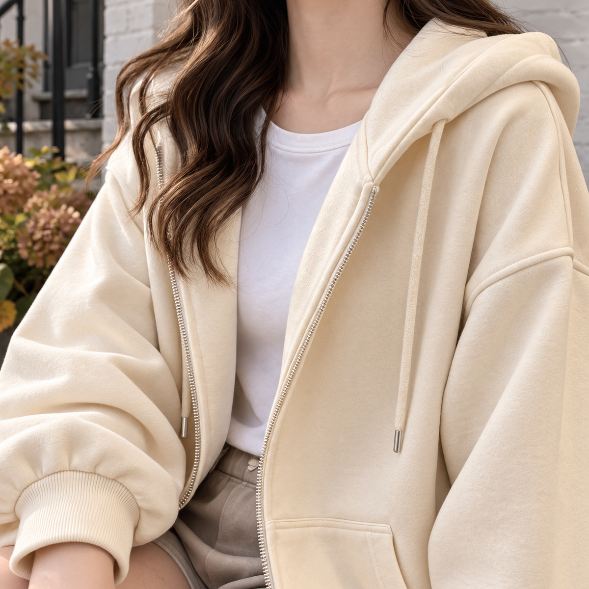 Nina-Pearl Relaxed Zip Hoodie