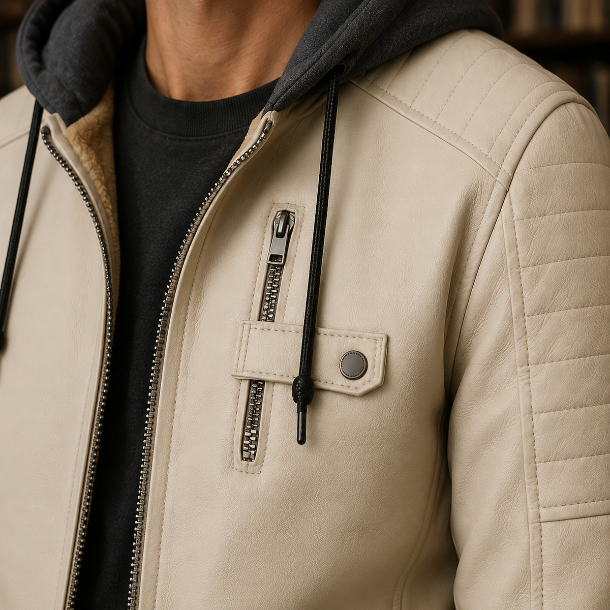 Harris-York Hooded Faux Leather Jacket