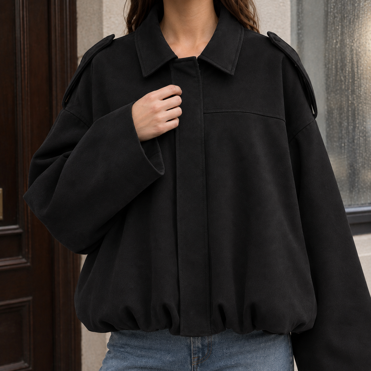 Elise-June Faux Suede Bomber Jacket