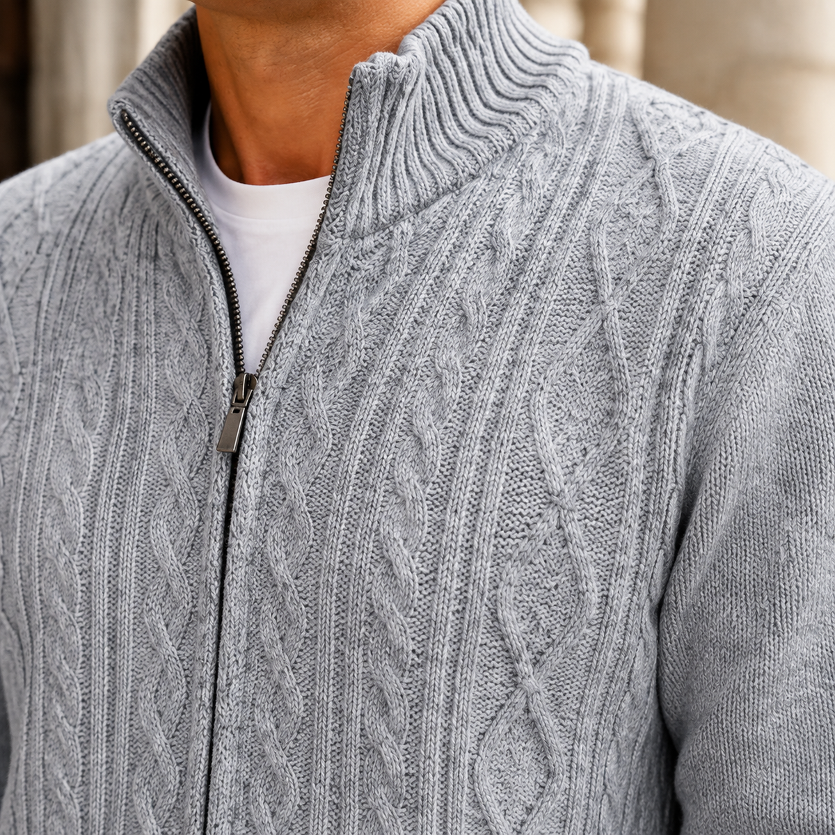 Percival-Grey Cable Knit Cardigan