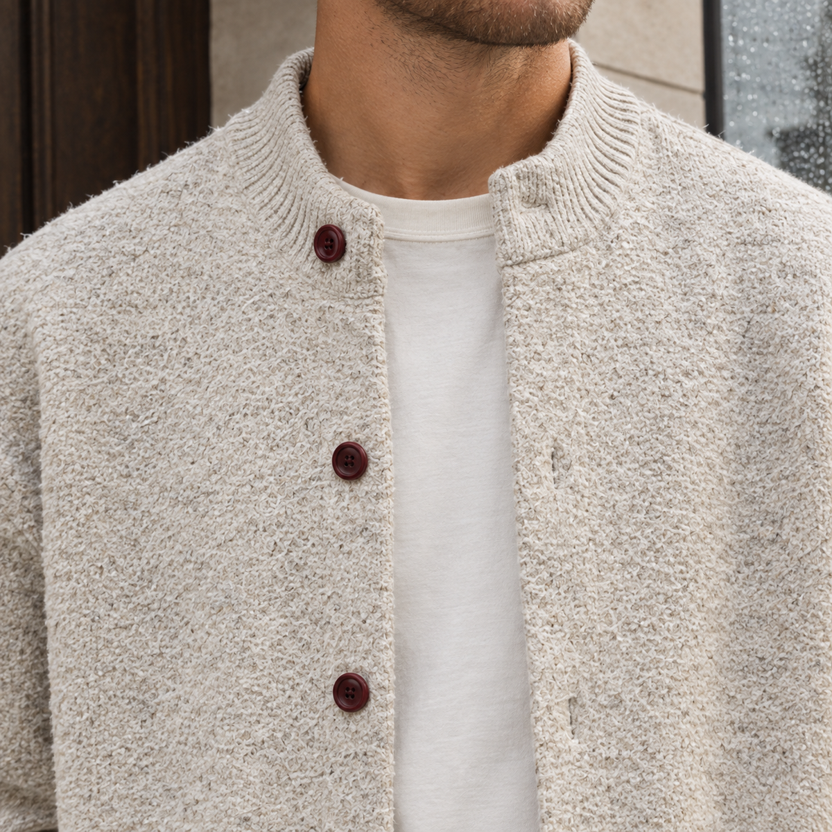 Malcolm-Grey Stand Collar Cardigan