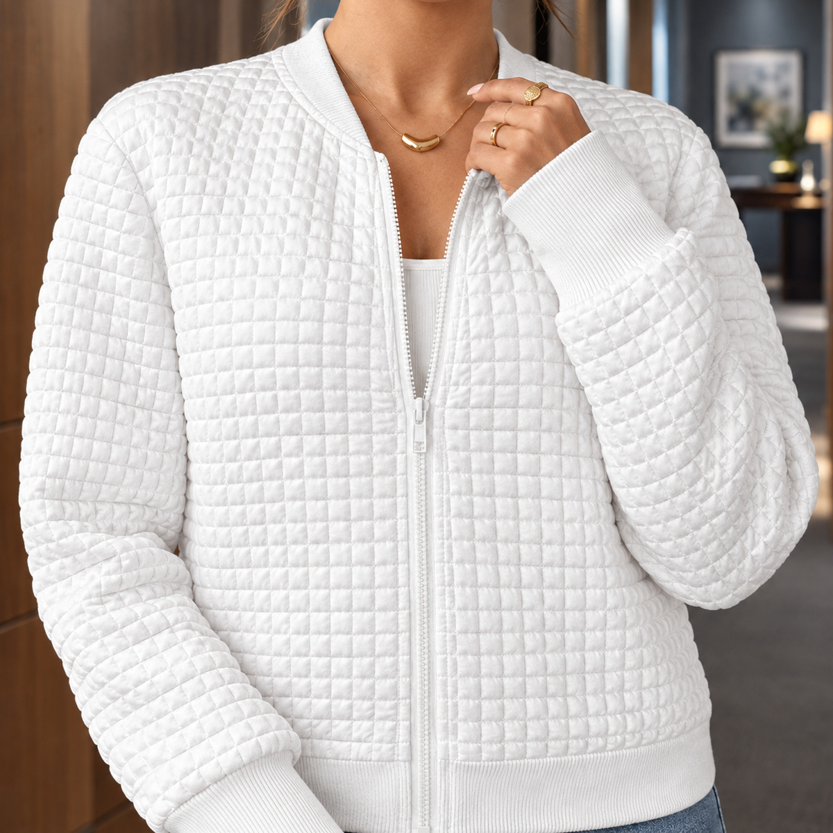 Olive Quilted Bomber Jacket