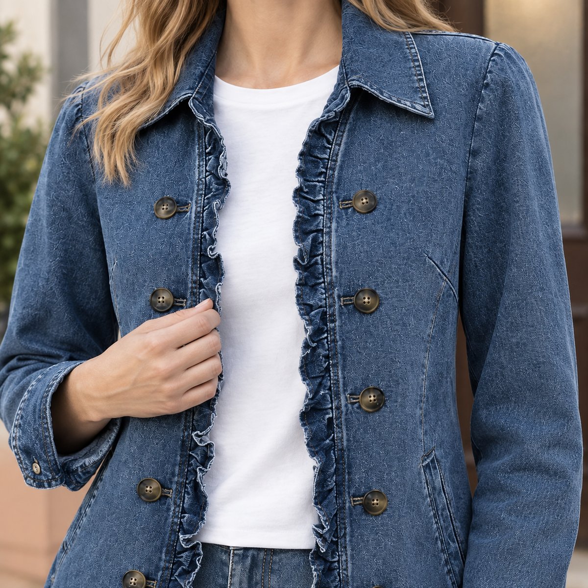 Vivienne-Sage Ruffle Denim Jacket