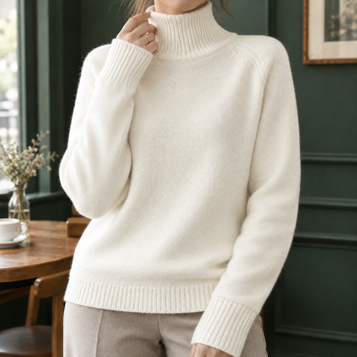 Rosalind-Pearl Ribbed Turtleneck Sweater