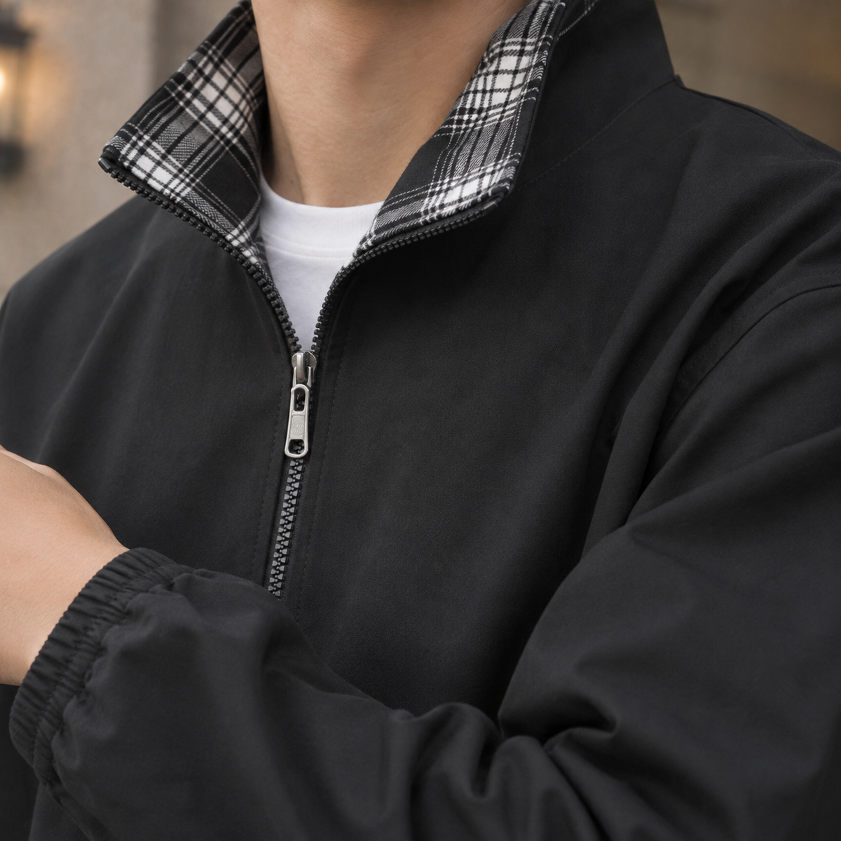 Solomon-Grey Plaid Collar Jacket