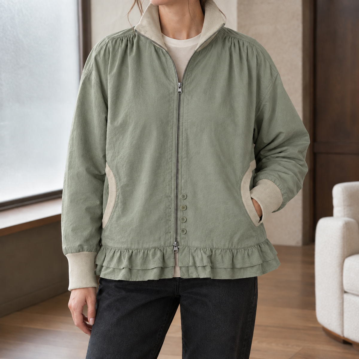 Rosemary-Claire Ruffle Zip Jacket