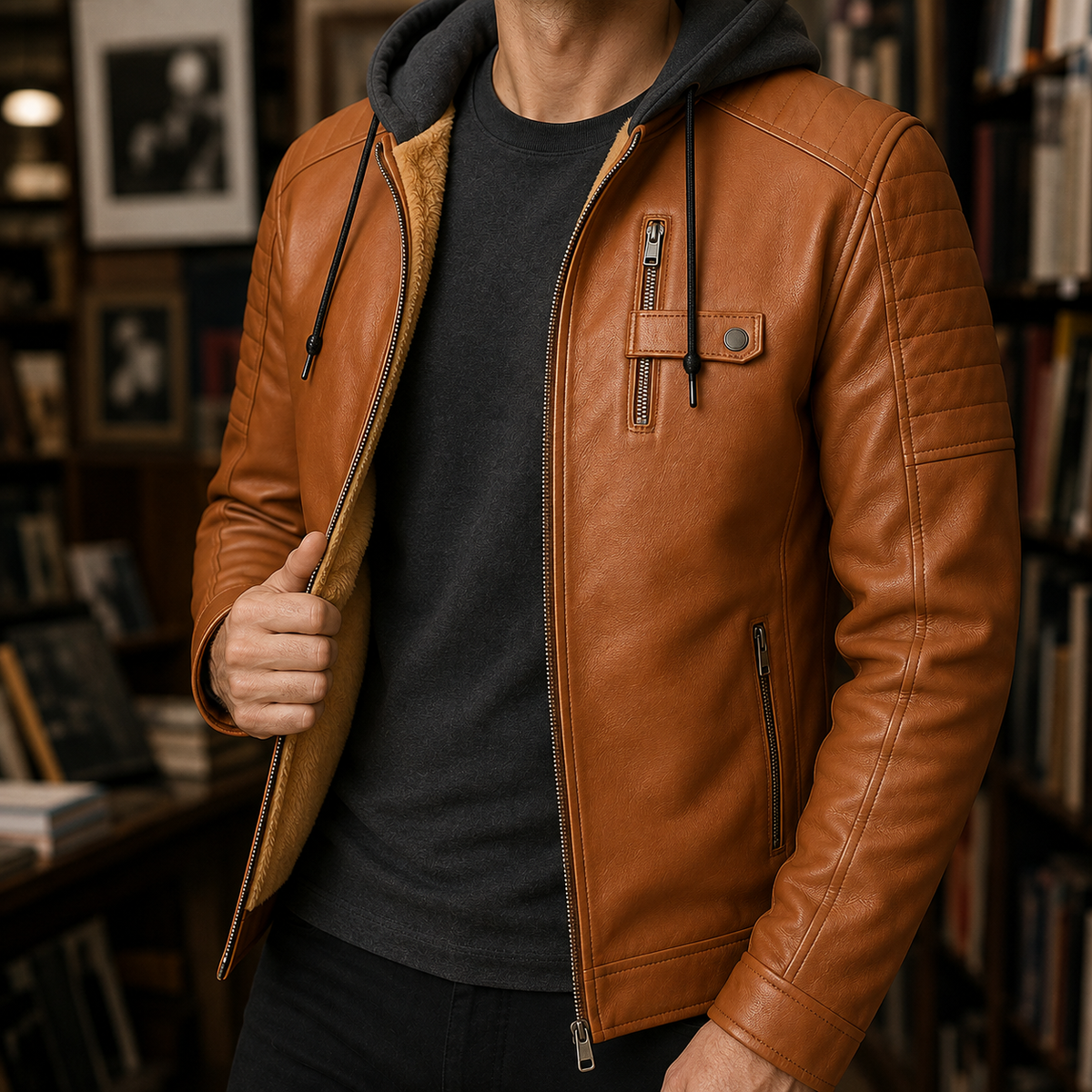 Harris-York Hooded Faux Leather Jacket