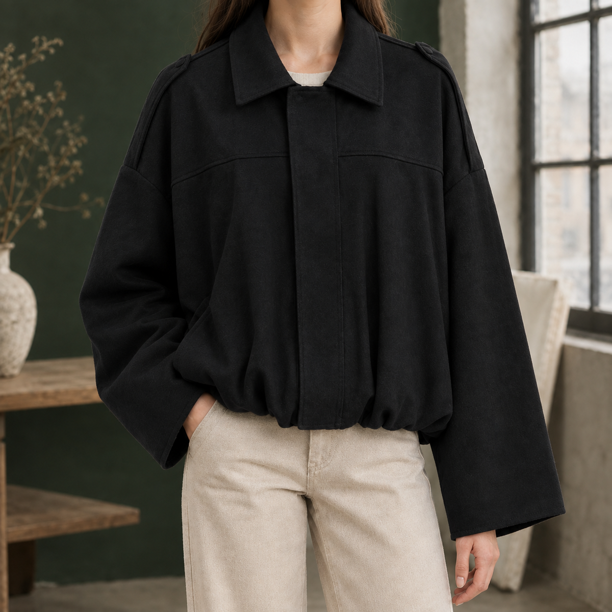 Riley-Skye Faux Suede Bomber Jacket