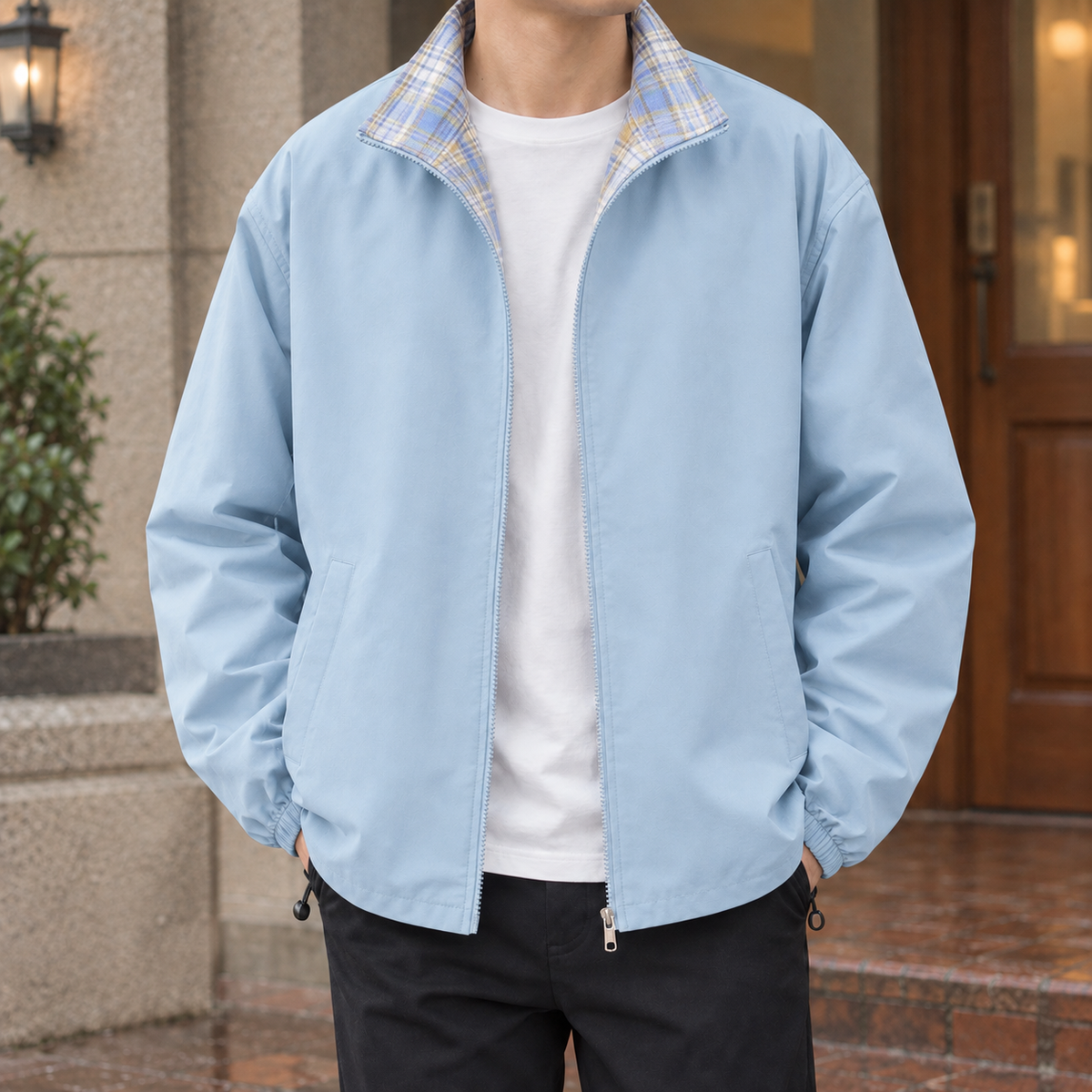 Solomon-Grey Plaid Collar Jacket