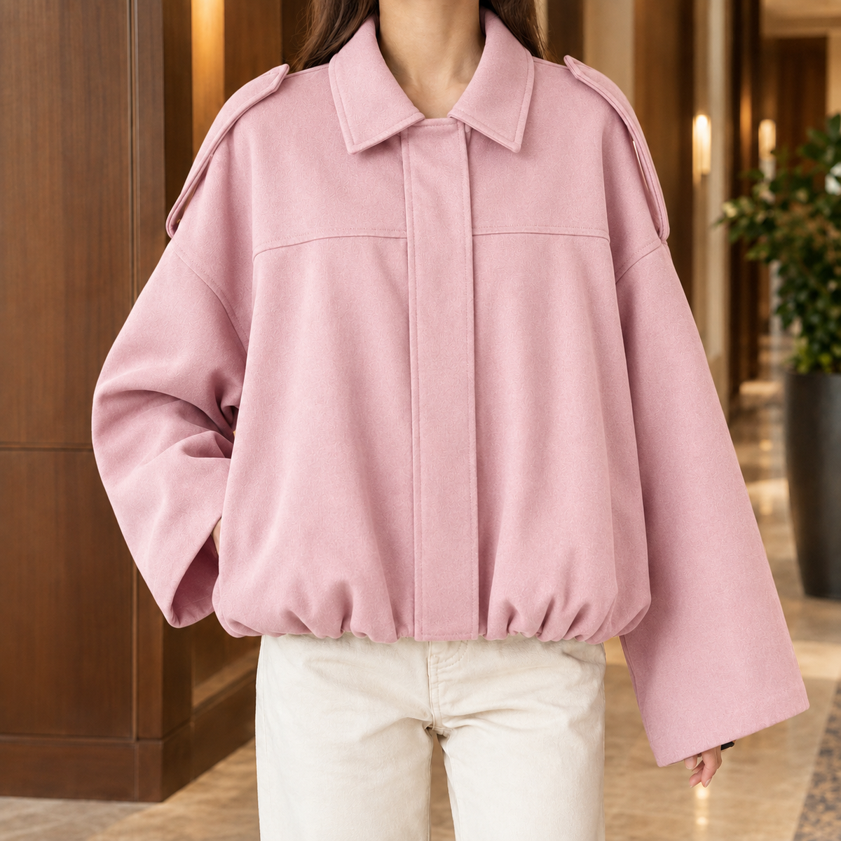 Chantal-Pearl Faux Suede Blouson Jacket
