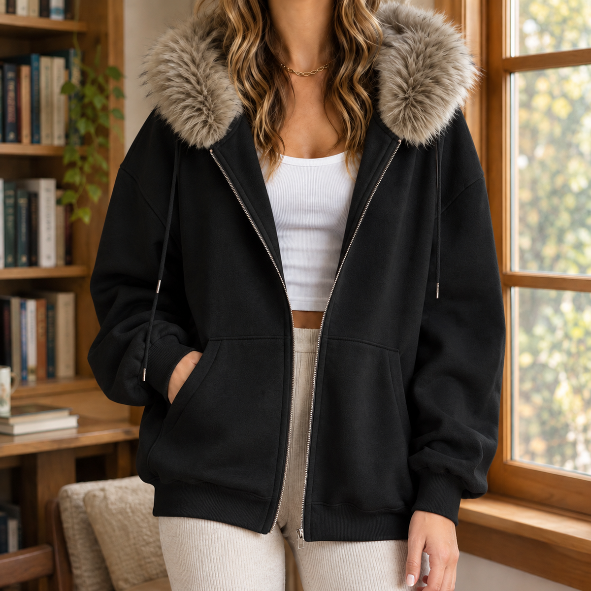 Ardith Faux Fur Trim Hoodie