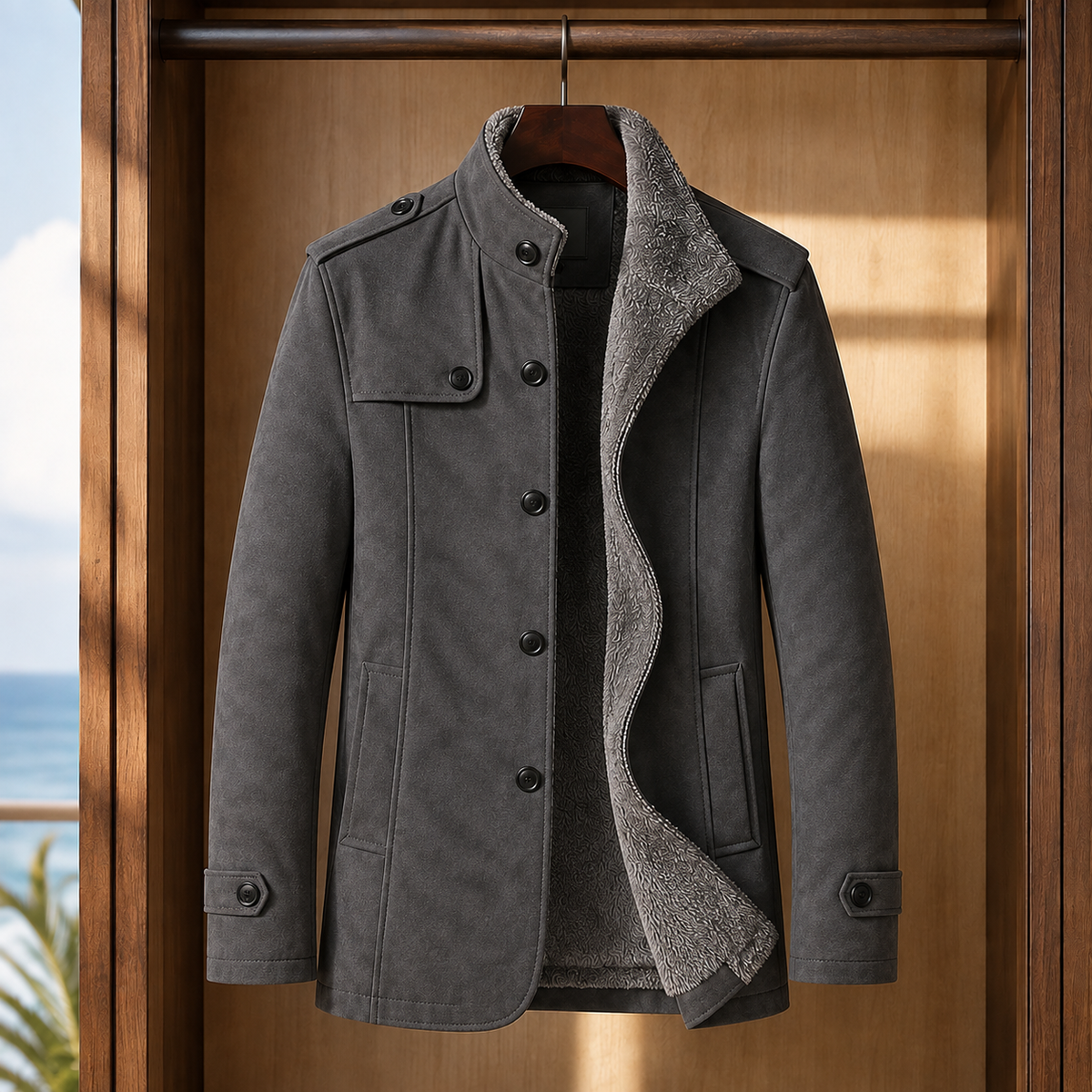 Soren-Grey Faux Suede Overcoat