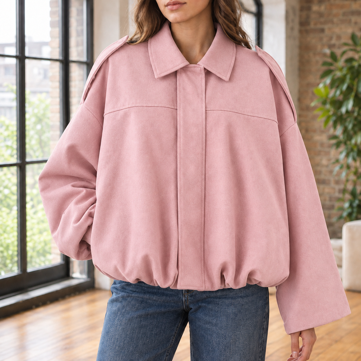 Chantal-Pearl Faux Suede Pilot Jacket