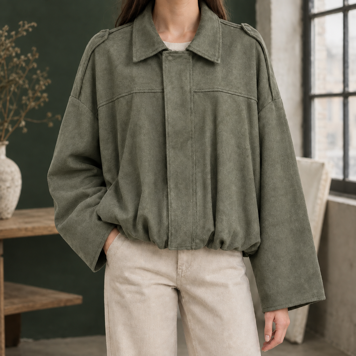 Riley-Skye Faux Suede Bomber Jacket