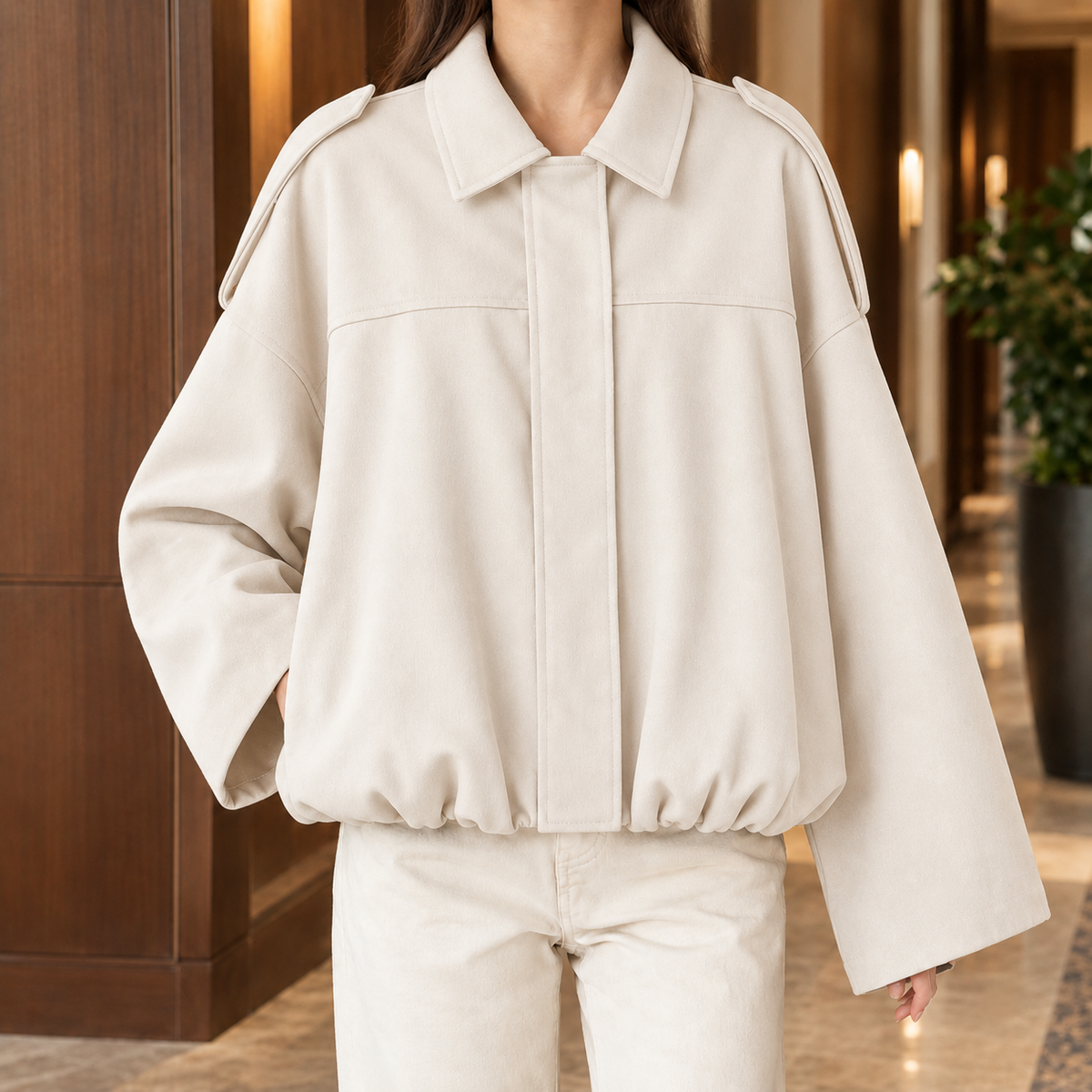 Chantal-Pearl Faux Suede Blouson Jacket