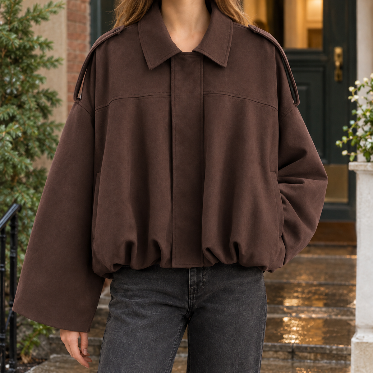 Katherine-Jane Faux Suede Bomber Jacket