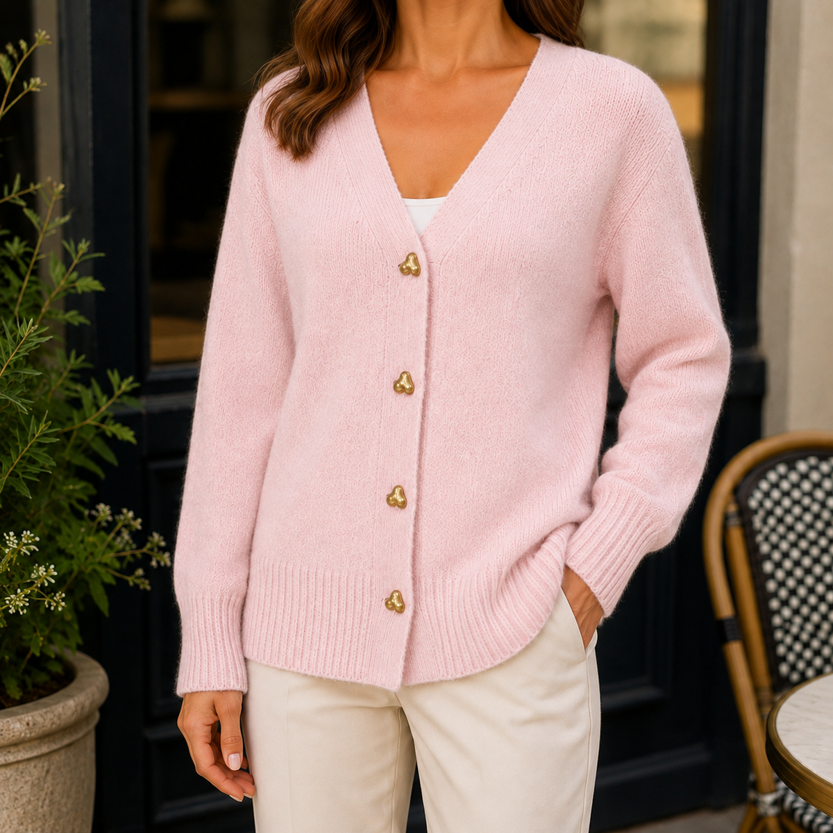 Adriana Heart-Button Sweater