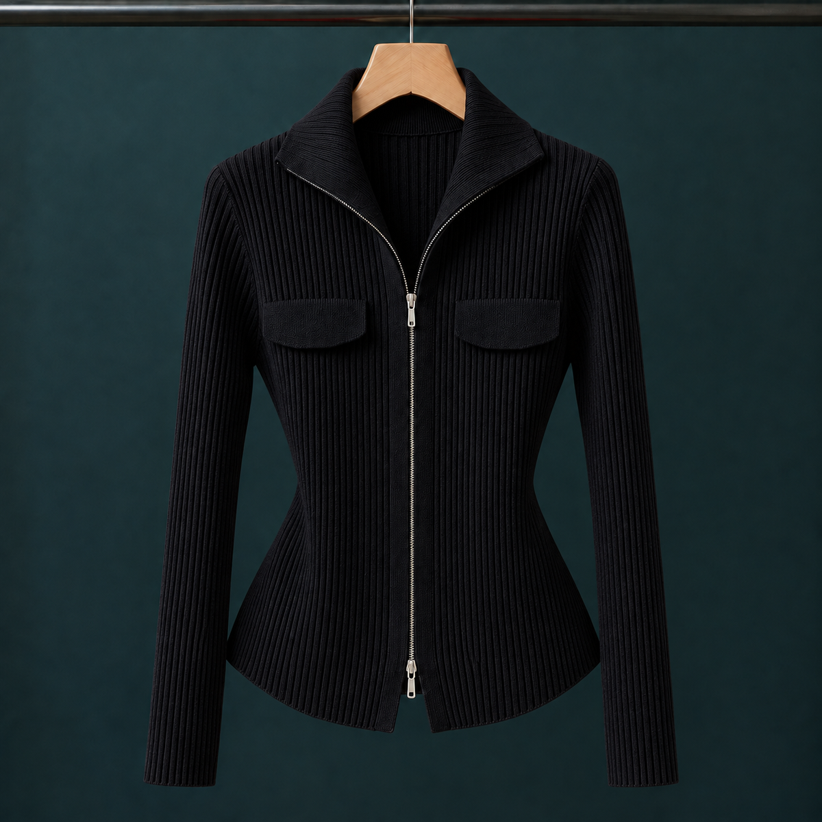 Evelina-Claire Ribbed Zip Cardigan