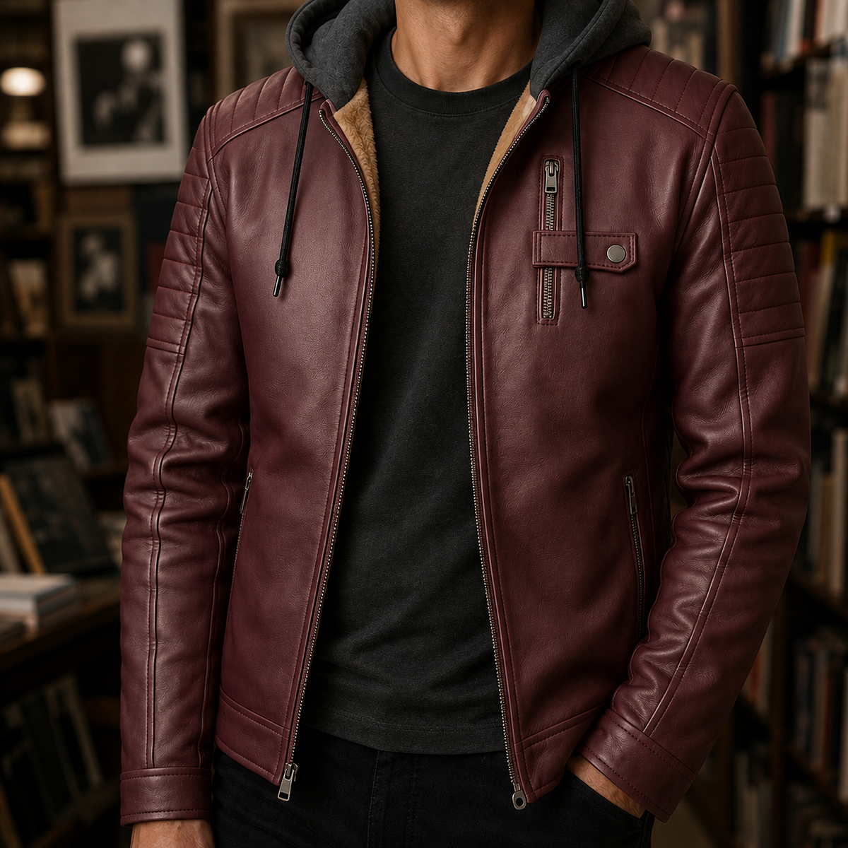 Harris-York Hooded Faux Leather Jacket