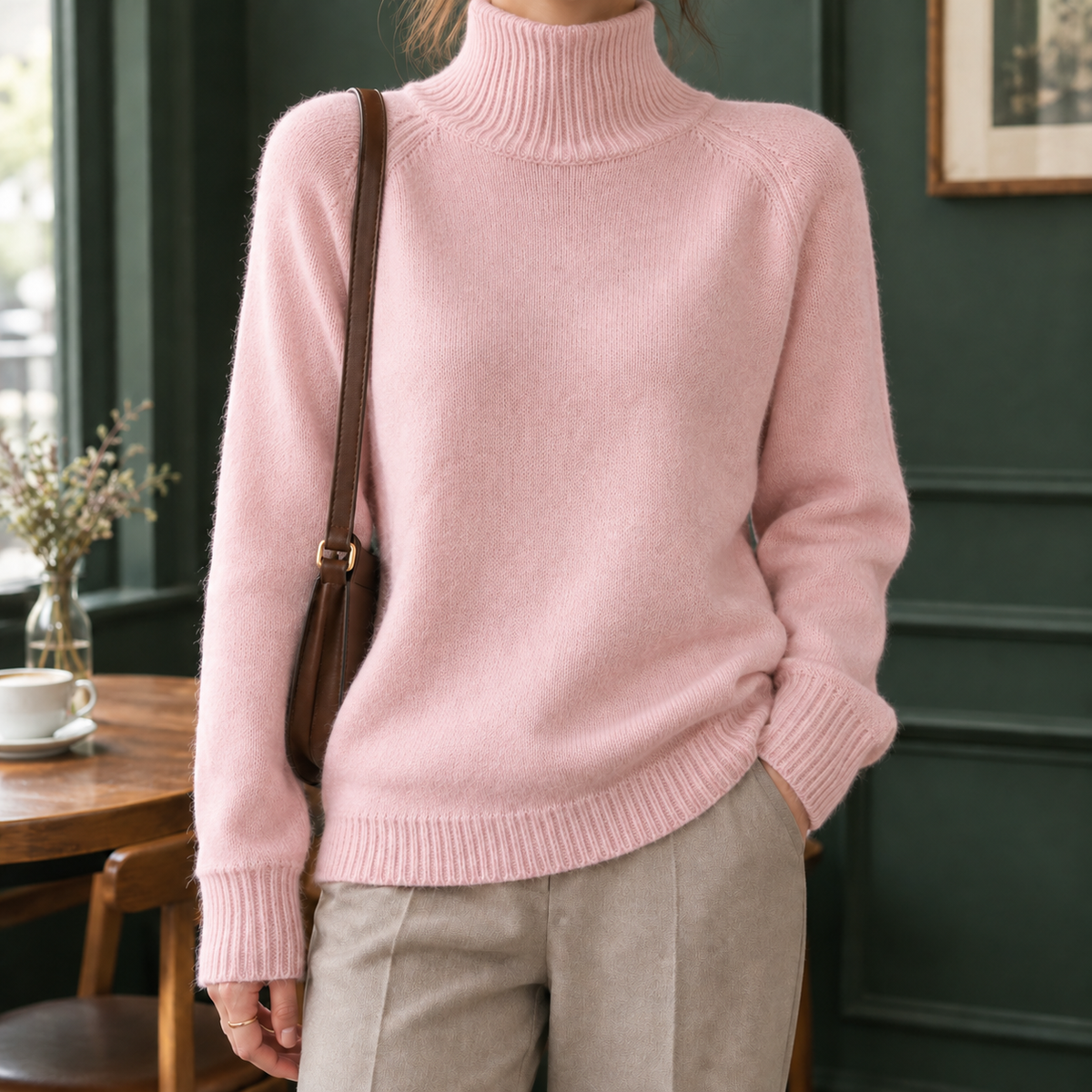 Rosalind-Pearl Ribbed Turtleneck Sweater