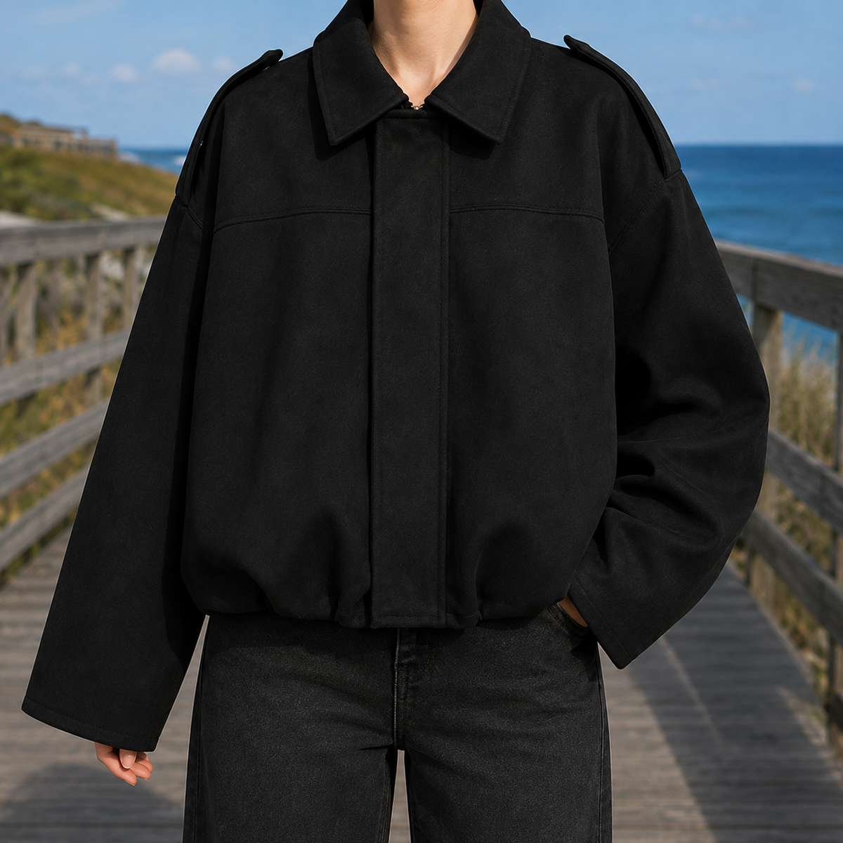 Bernadette-Skye Faux Suede Bomber Jacket