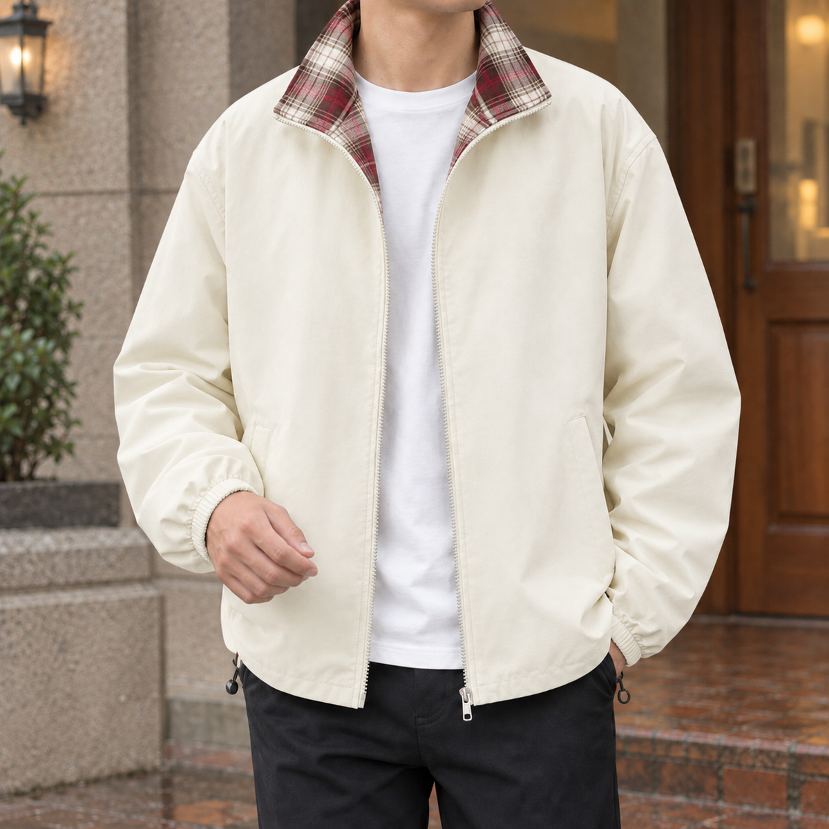 Solomon-Grey Plaid Collar Jacket